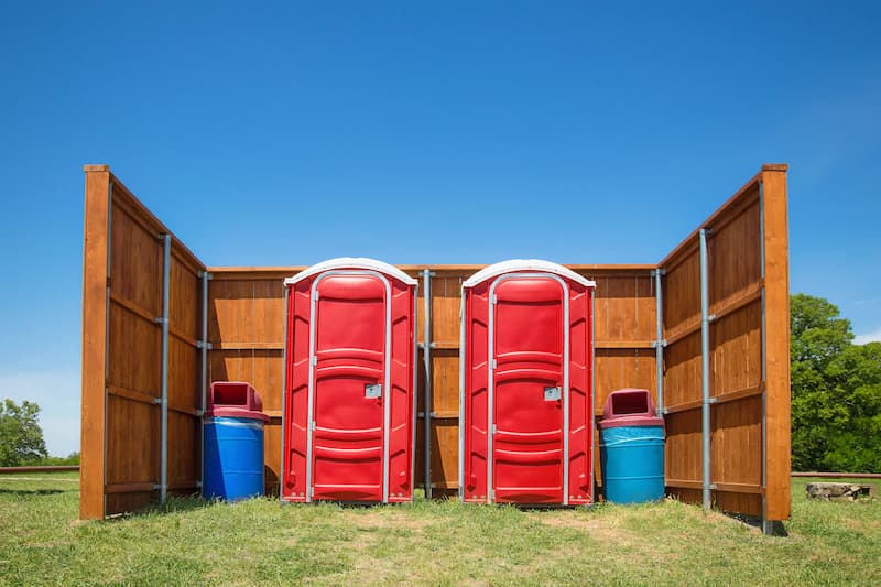 Short-term porta potty units staged for delivery in Martinsburg, West Virginia